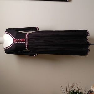 World Market Black Long Dress with Embroidered Trim S/M